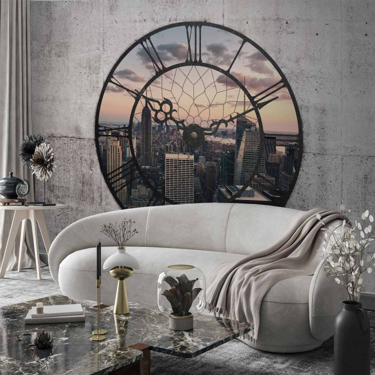 Wall Mural New York in a Clock Face - View from a Window with Skyscrapers in the Background 61564