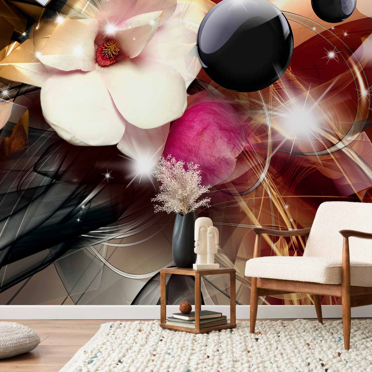 Wall Mural Colourful abstraction - composition with white flower with balls and patterns 63864