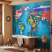 Wall Mural World map - motif of continents in flag colours on a blue background 96764 additionalThumb 8