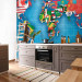 Wall Mural World map - motif of continents in flag colours on a blue background 96764 additionalThumb 7