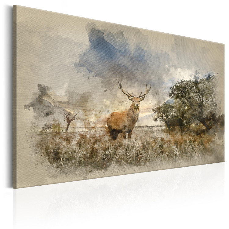 Canvas Print Deer in Field (1-piece) - Rustic Landscape with Animal 105774 additionalImage 2