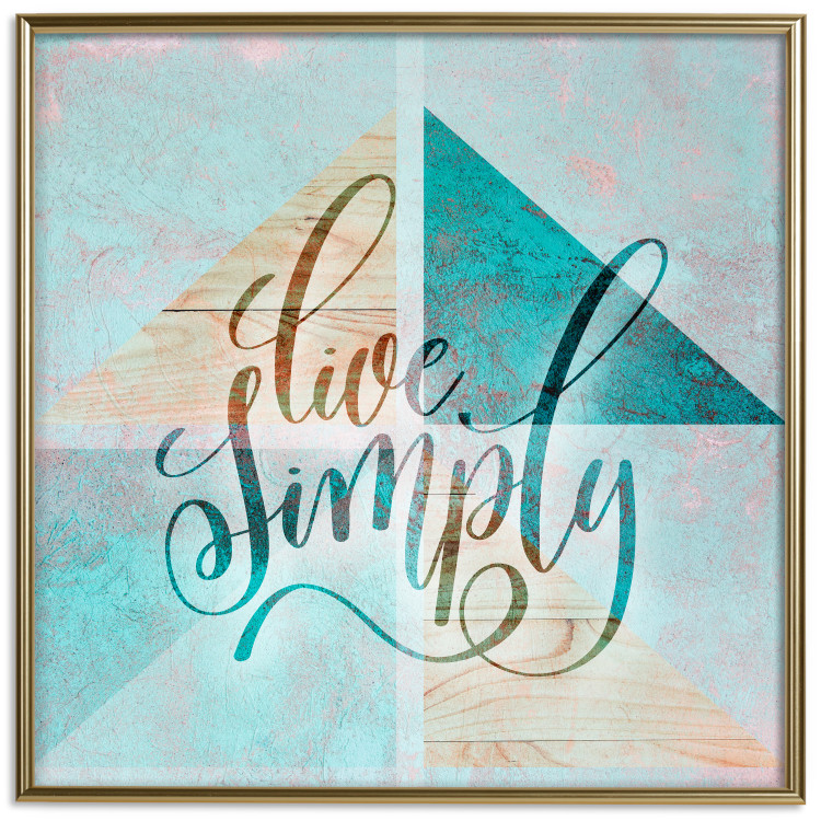 Wall Poster Live simply (square) - English text on a background with triangles and wood 116374 additionalImage 19