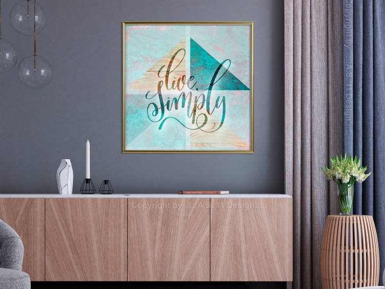 Wall Poster Live simply (square) - English text on a background with triangles and wood 116374 additionalImage 5