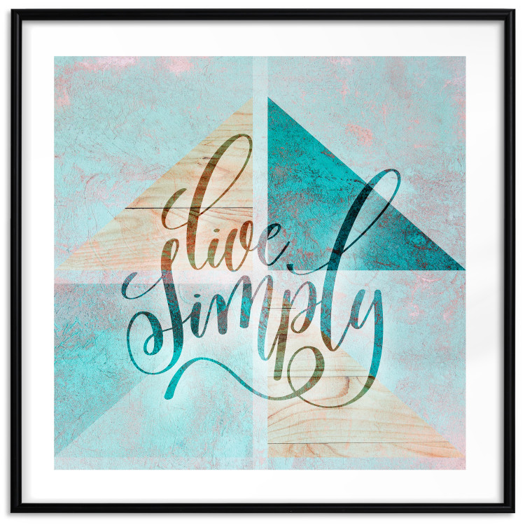 Wall Poster Live simply (square) - English text on a background with triangles and wood 116374 additionalImage 20