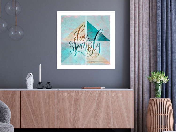 Wall Poster Live simply (square) - English text on a background with triangles and wood 116374 additionalImage 2