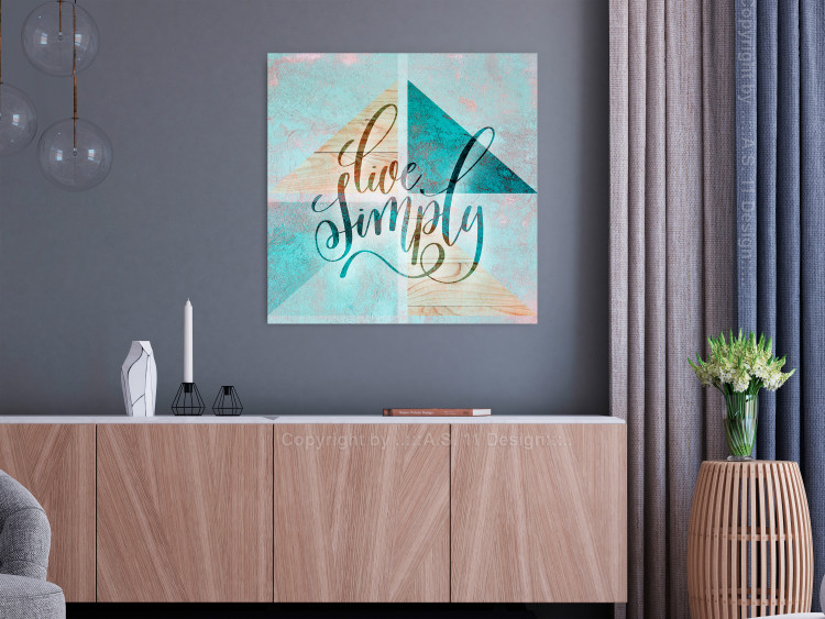 Wall Poster Live simply (square) - English text on a background with triangles and wood 116374 additionalImage 14