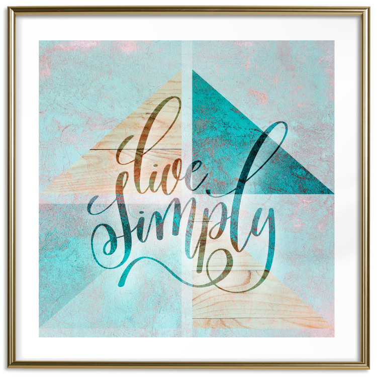 Wall Poster Live simply (square) - English text on a background with triangles and wood 116374 additionalImage 15