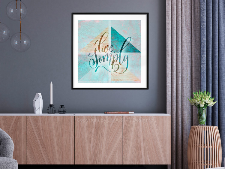 Wall Poster Live simply (square) - English text on a background with triangles and wood 116374 additionalImage 4