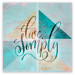 Wall Poster Live simply (square) - English text on a background with triangles and wood 116374