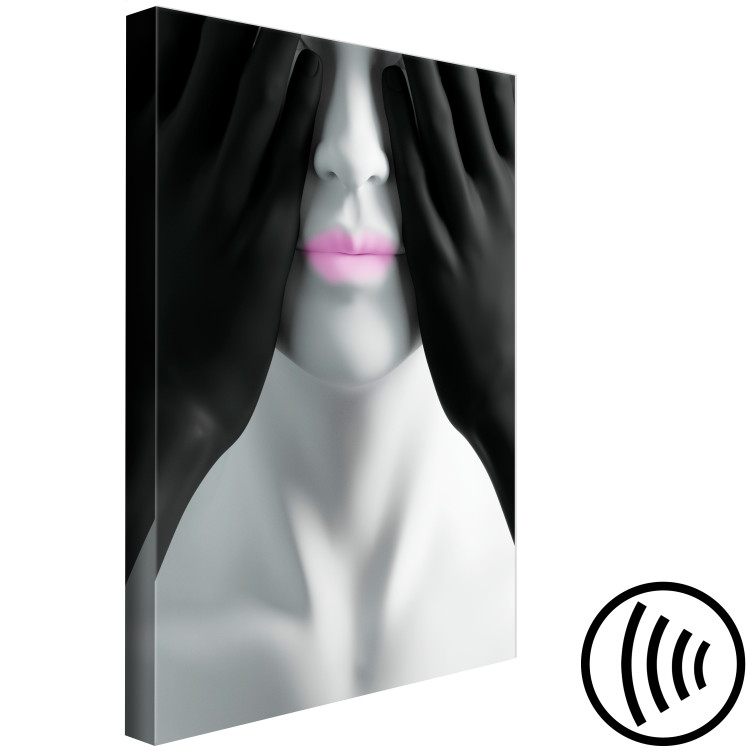Canvas Art Print Pink Lips - Black and white portrait of the blindfolded figure 116974 additionalImage 6