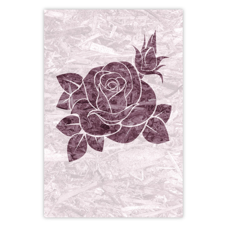 Poster Splinters of Love - pink botanical composition with a rose flower and leaves 118274