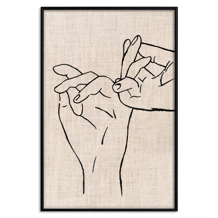 Wall Poster Always Together - abstract line art of hands on light fabric texture 123774 additionalImage 24