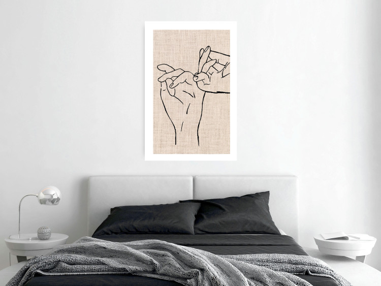 Wall Poster Always Together - abstract line art of hands on light fabric texture 123774 additionalImage 12
