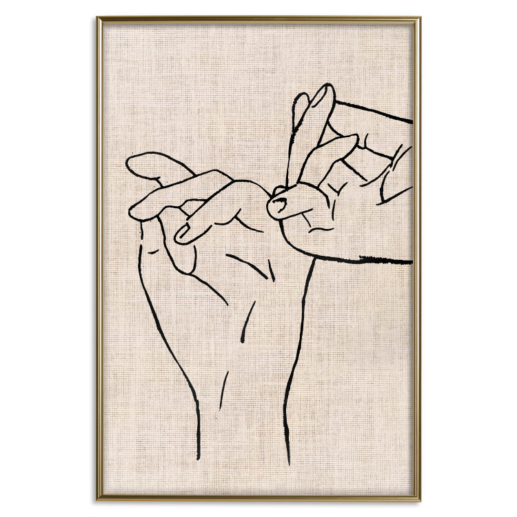 Wall Poster Always Together - abstract line art of hands on light fabric texture 123774 additionalImage 20