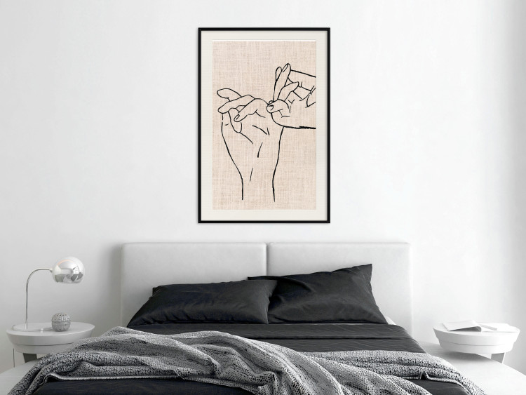 Wall Poster Always Together - abstract line art of hands on light fabric texture 123774 additionalImage 22