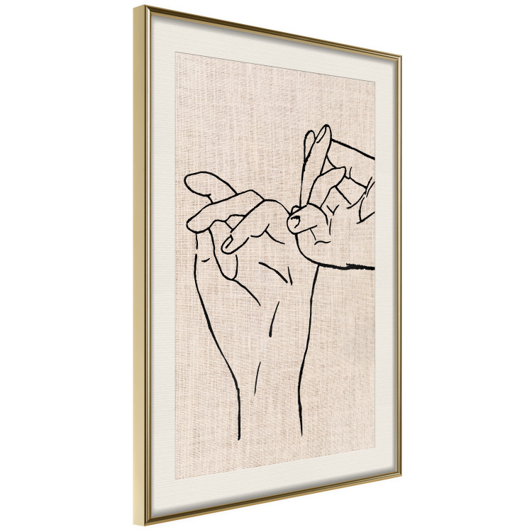 Wall Poster Always Together - abstract line art of hands on light fabric texture 123774 additionalImage 14