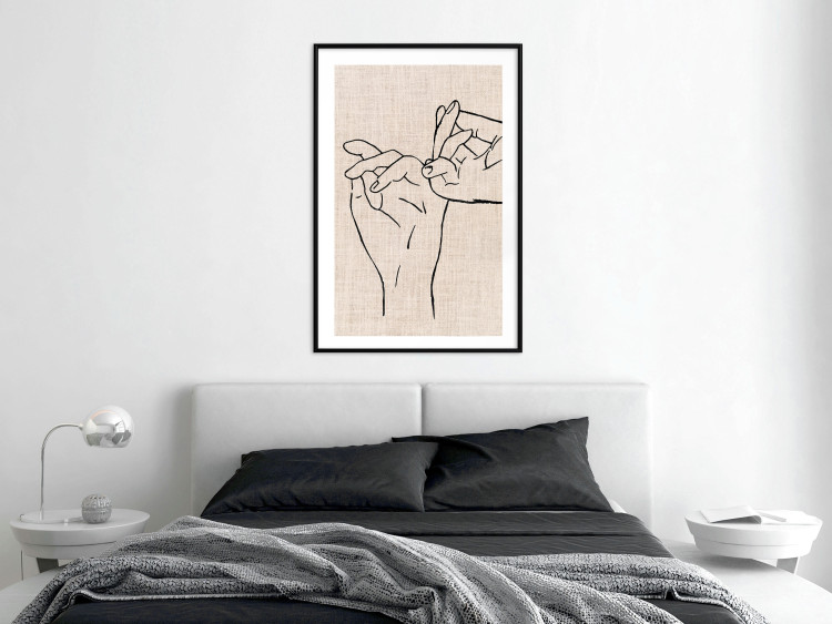Wall Poster Always Together - abstract line art of hands on light fabric texture 123774 additionalImage 11