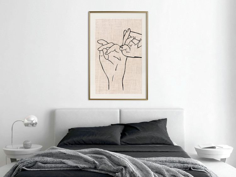 Wall Poster Always Together - abstract line art of hands on light fabric texture 123774 additionalImage 21