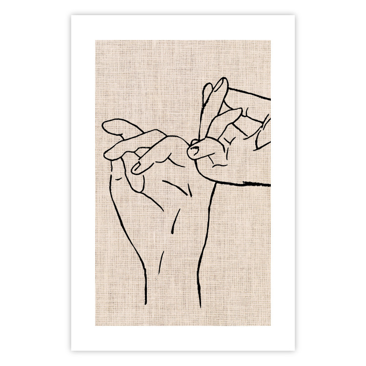 Wall Poster Always Together - abstract line art of hands on light fabric texture 123774 additionalImage 25