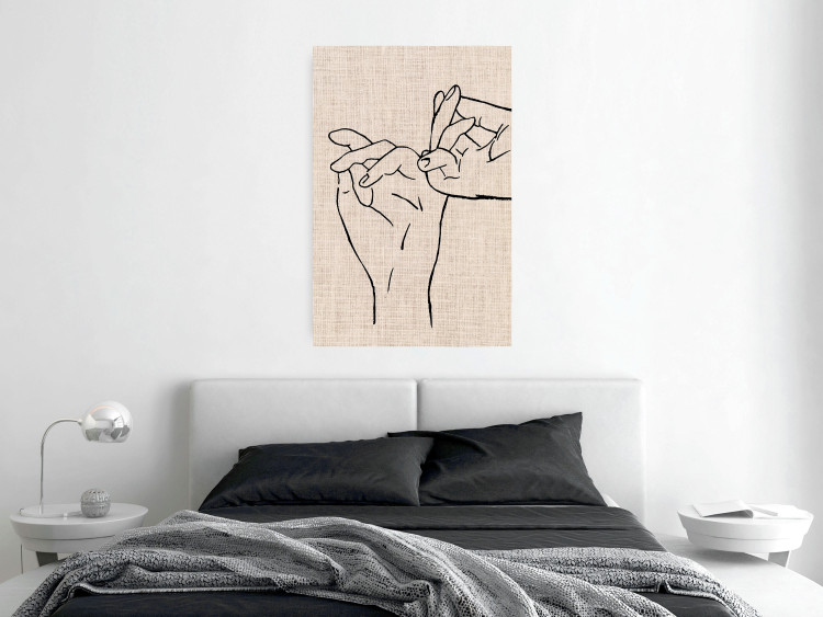 Wall Poster Always Together - abstract line art of hands on light fabric texture 123774 additionalImage 23