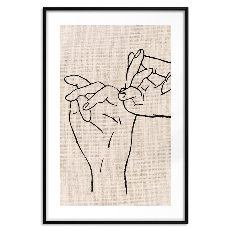 Wall Poster Always Together - abstract line art of hands on light fabric texture 123774 additionalImage 17