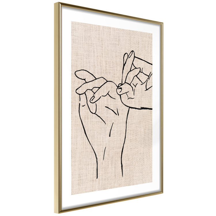 Wall Poster Always Together - abstract line art of hands on light fabric texture 123774 additionalImage 4