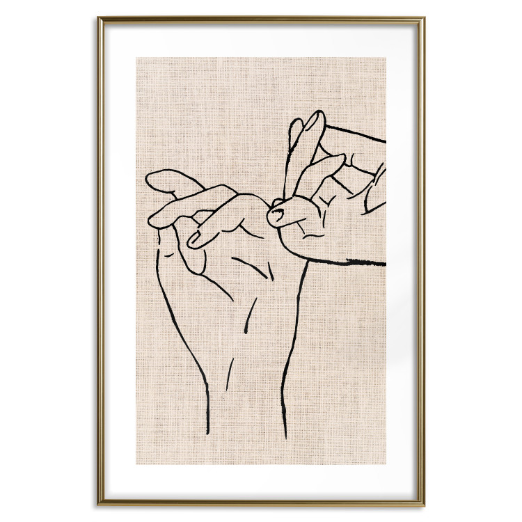 Wall Poster Always Together - abstract line art of hands on light fabric texture 123774 additionalImage 16