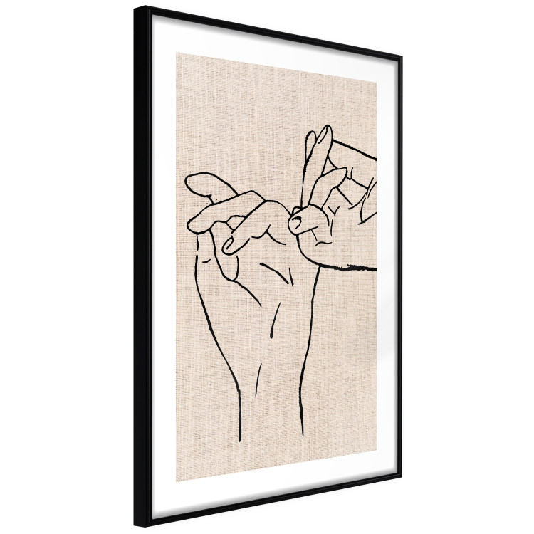 Wall Poster Always Together - abstract line art of hands on light fabric texture 123774 additionalImage 3