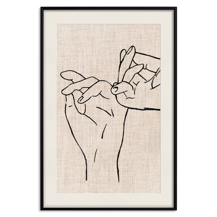 Wall Poster Always Together - abstract line art of hands on light fabric texture 123774 additionalImage 18