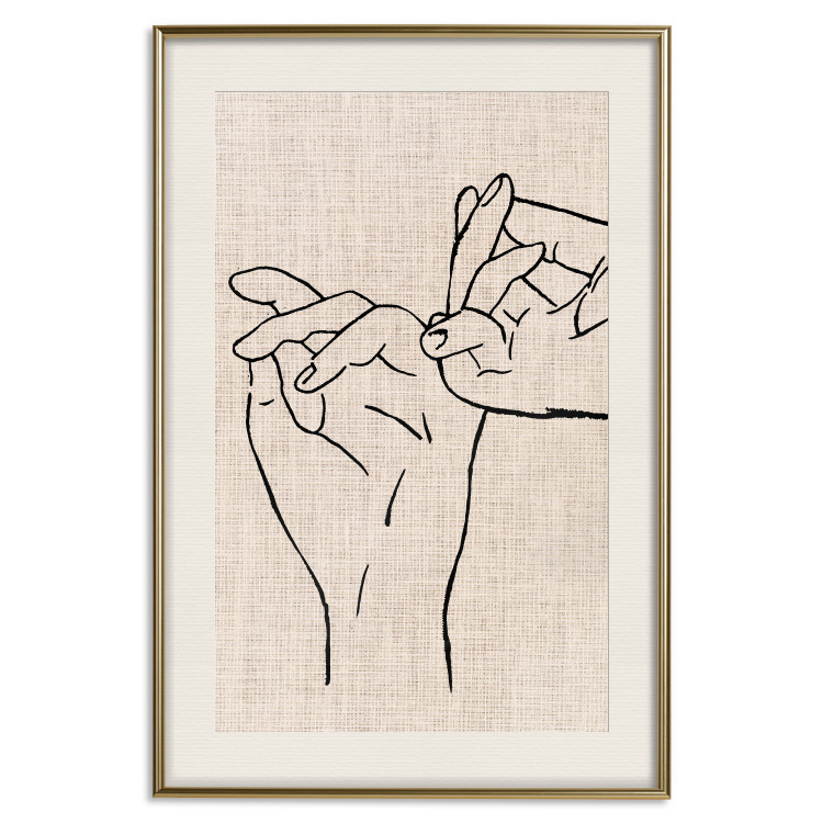 Wall Poster Always Together - abstract line art of hands on light fabric texture 123774 additionalImage 19