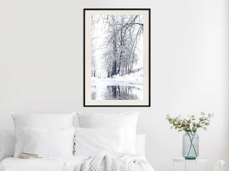 Wall Poster December - winter tree landscape on the road in black and white 124474 additionalImage 22