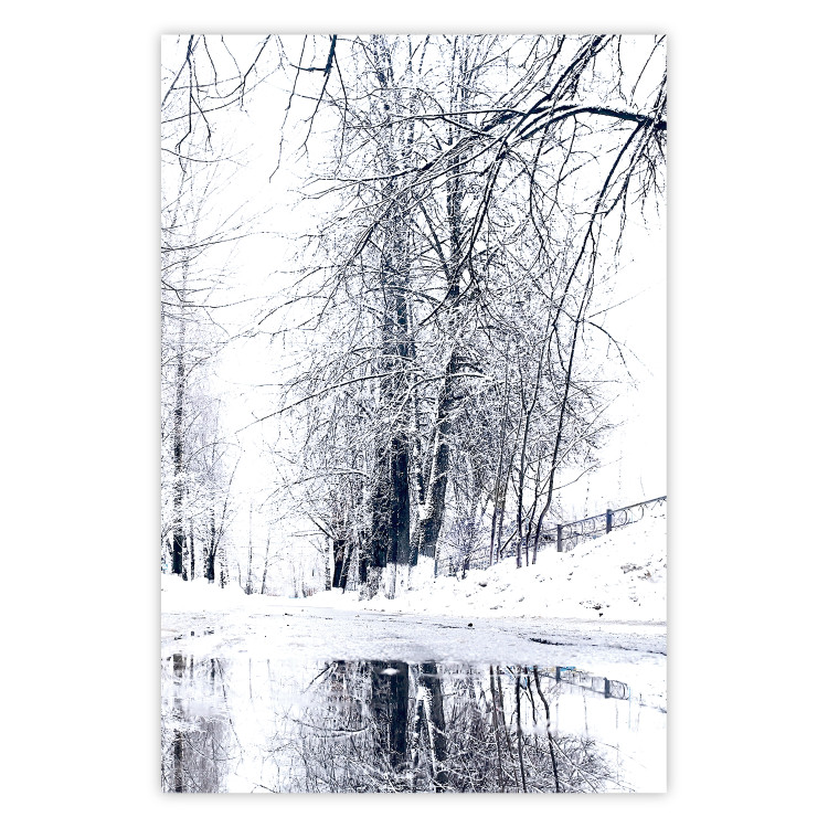 Wall Poster December - winter tree landscape on the road in black and white 124474