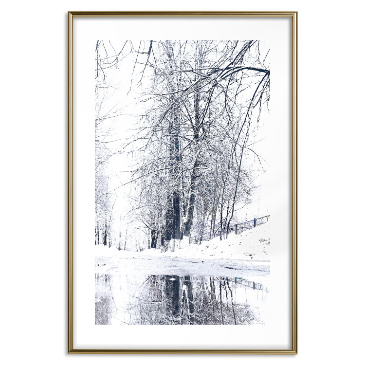 Wall Poster December - winter tree landscape on the road in black and white 124474 additionalImage 16