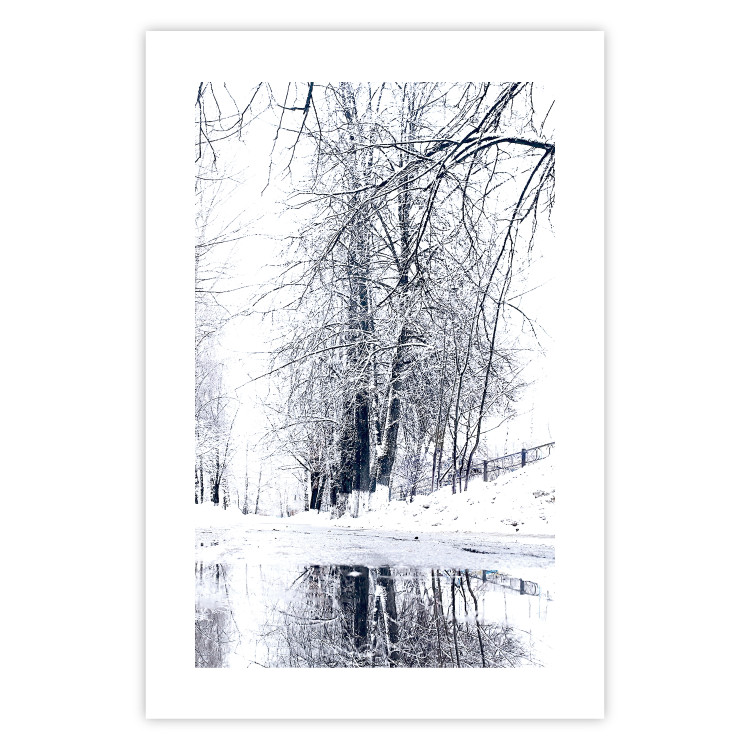 Wall Poster December - winter tree landscape on the road in black and white 124474 additionalImage 25