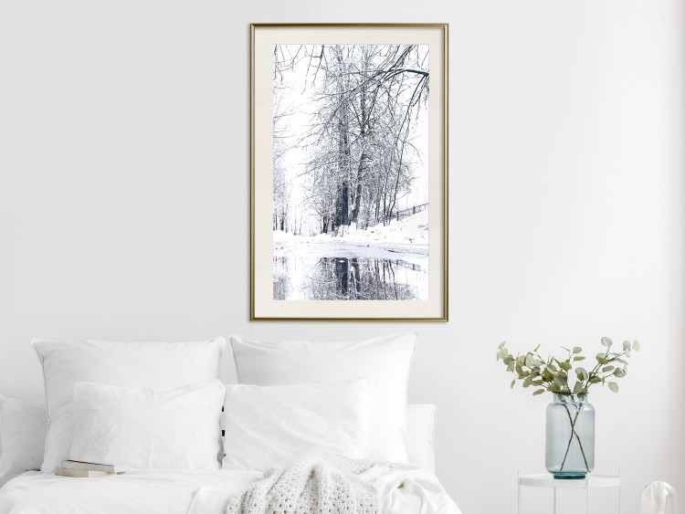 Wall Poster December - winter tree landscape on the road in black and white 124474 additionalImage 21
