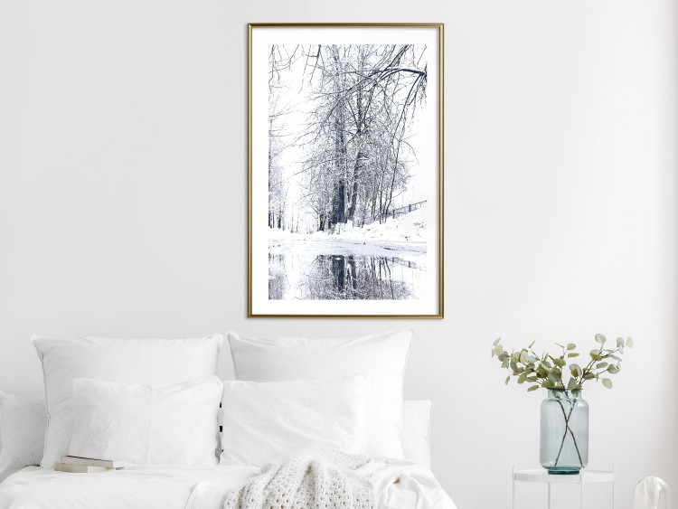 Wall Poster December - winter tree landscape on the road in black and white 124474 additionalImage 13