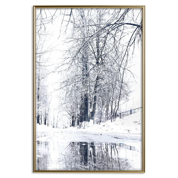 Wall Poster December - winter tree landscape on the road in black and white 124474 additionalImage 16