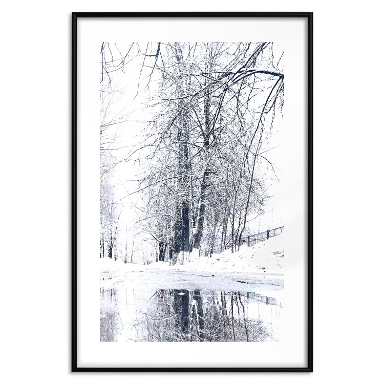 Wall Poster December - winter tree landscape on the road in black and white 124474 additionalImage 15