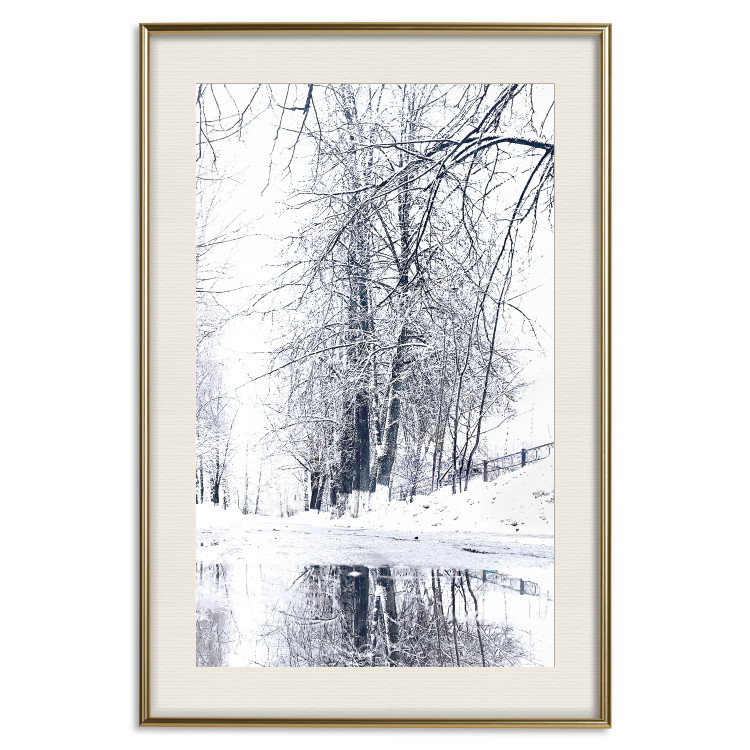 Wall Poster December - winter tree landscape on the road in black and white 124474 additionalImage 19