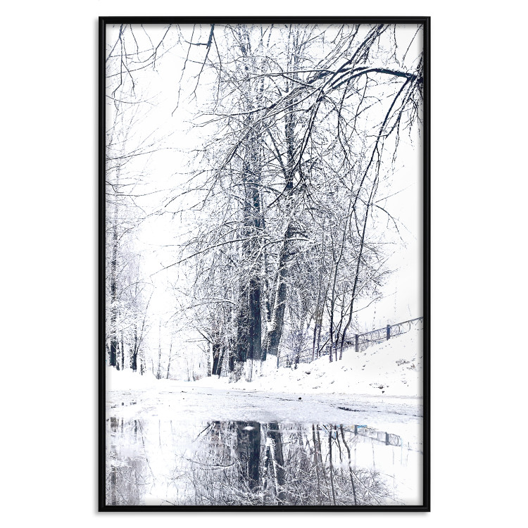 Wall Poster December - winter tree landscape on the road in black and white 124474 additionalImage 18