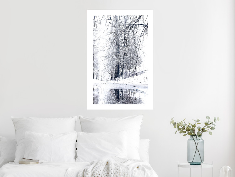 Wall Poster December - winter tree landscape on the road in black and white 124474 additionalImage 4