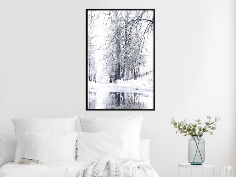 Wall Poster December - winter tree landscape on the road in black and white 124474 additionalImage 5