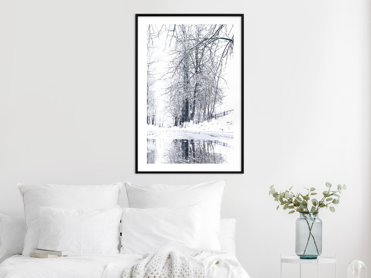 Wall Poster December - winter tree landscape on the road in black and white 124474 additionalImage 4
