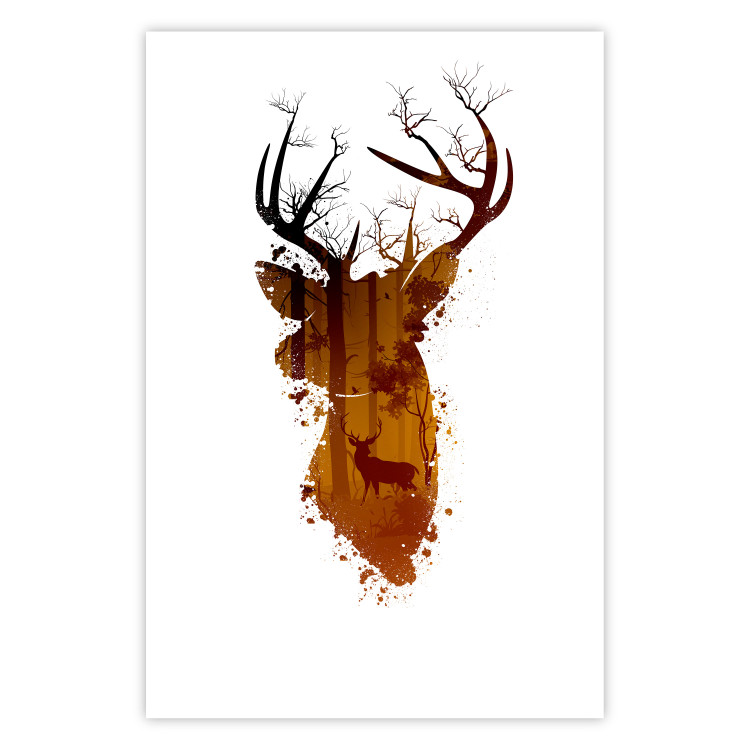 Wall Poster Deer in the Morning - abstract forest landscape in the template of a deer head 126674