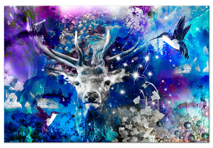 Canvas Blue Deer (1-part) wide - futuristic forest abstraction 127474