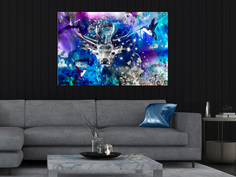 Canvas Blue Deer (1-part) wide - futuristic forest abstraction 127474 additionalImage 3