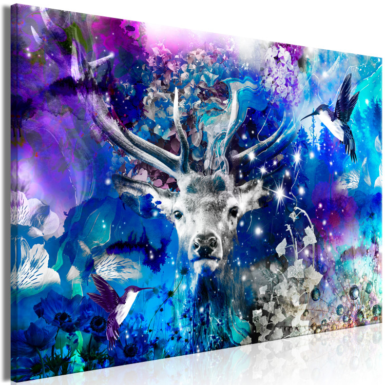 Canvas Blue Deer (1-part) wide - futuristic forest abstraction 127474 additionalImage 2