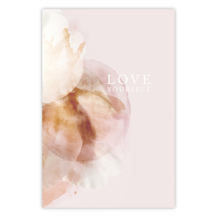 Wall Poster Love Yourself - English inscription on pastel pink background 127874
