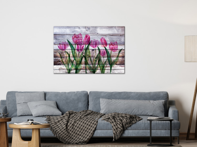 Canvas Art Print Spring Poetry (1-part) wide - tulips on a wooden background 128774 additionalImage 3