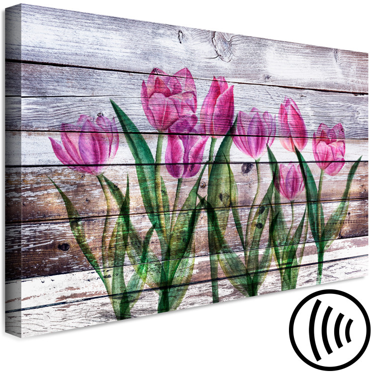 Canvas Art Print Spring Poetry (1-part) wide - tulips on a wooden background 128774 additionalImage 6